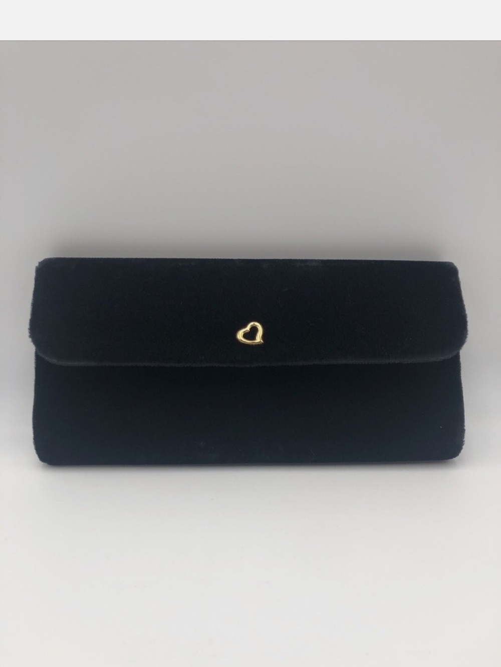 Vintage Victorias Secret Evening Black Velvet Heart Accent Clutch